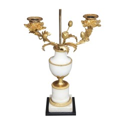 Pair of Louis XVI candelabra in white marble and gilded bronze …
