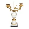 Paar Louis XVI Kandelaber aus weißem Marmor und vergoldeter Bronze … - Moinat - Tischlampen