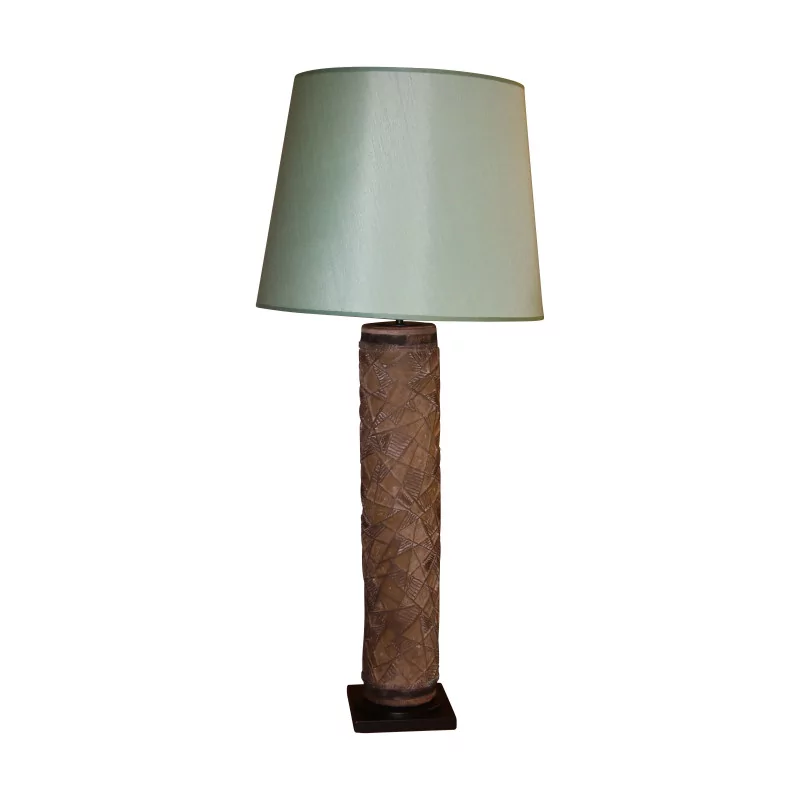 Druckwalze als Lampe montiert mit Lampenschirm aus Pappe … - Moinat - Tischlampen