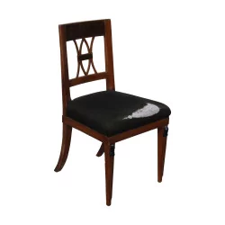 Chaise Directoire, assise recouvert de tissu noir et piètement …