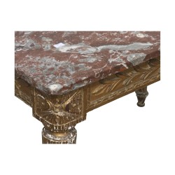 Louis XVI console or writing table in gilded wood 4 sides with …
