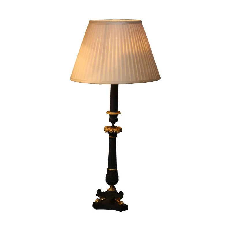 Lampe Empire en bronze noir et doré avec abat-jour en soie … - Moinat - Lampes de table