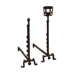 Pair of large andirons (landiers) in wrought iron. Probably …
