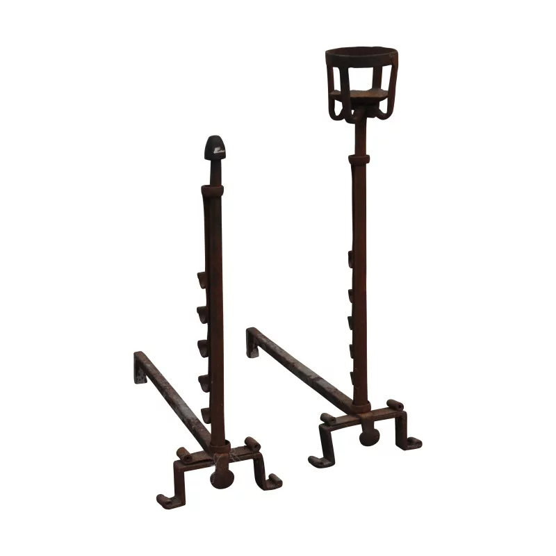 Pair of large andirons (landiers) in wrought iron. Probably … - Moinat - Firedogs, Andirons