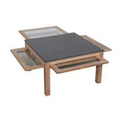 张漂白橡木和 Pagny 混凝土台面的咖啡桌，……