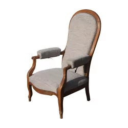 Voltaire armchair in walnut with adjustable backrest, covered in
