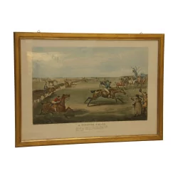engraving “A steeple chase” representing a horse race, …