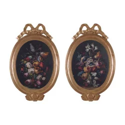 Paar „Blumenstrauß“-Gemälde, Öl auf Leinwand, handgefertigt …