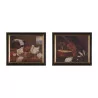 Pair of paintings “Books and instruments”, oil on canvas … - Moinat - Painting - Still-life