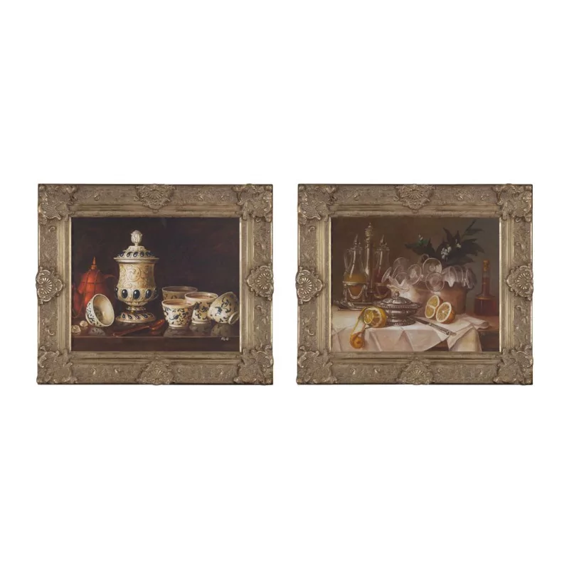 Paar „Porzellan“-Gemälde, handgemachtes Öl auf Leinwand - Moinat - The Sound of Colours