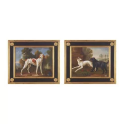 Pair of paintings “Dogs”, oil on canvas handmade by …