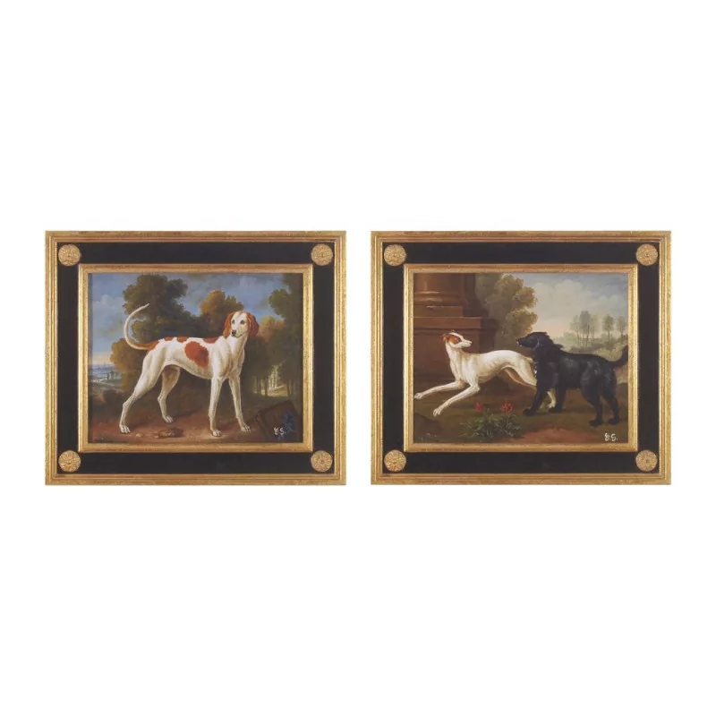 Pair of paintings “Dogs”, oil on canvas handmade by … - Moinat - Painting - Miscellaneous