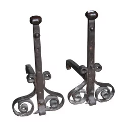 Pair of andirons, high period in wrought iron, provenance …