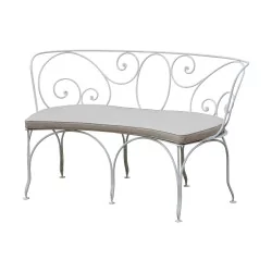 Malmaison model bench in wrought iron, seat and back in