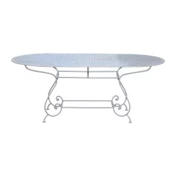 Ovaler Tisch Modell Vufflens aus Schmiedeeisen mit Blechplatte …