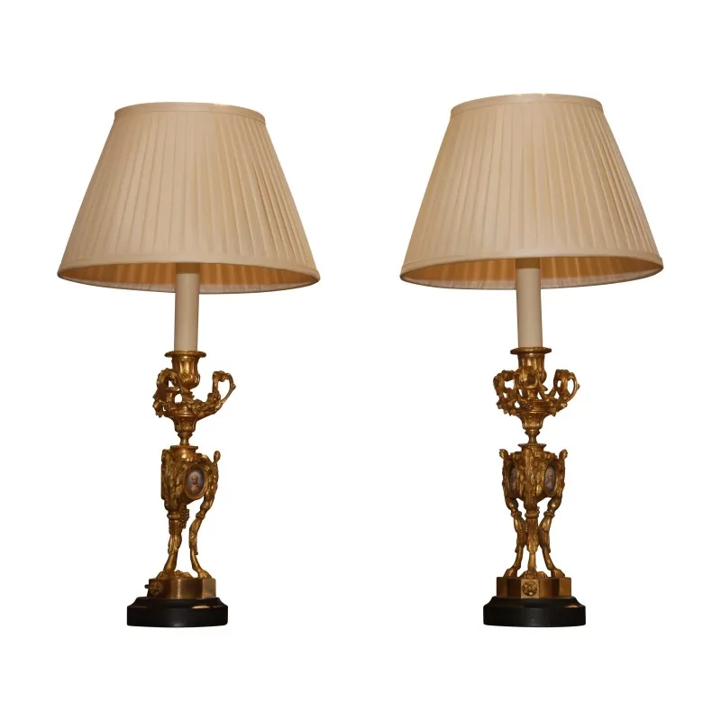 Pair of Louis XVI, Napoleon III candlesticks mounted as lamps... - Moinat - Candleholders, Candlesticks