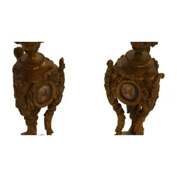 Pair of Louis XVI, Napoleon III candlesticks mounted as lamps...