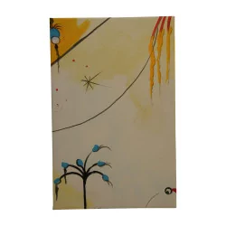 Decoration painting in the spirit of Miro, painted on leather, …