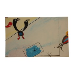 Dekorationsmalerei im Geiste von Miro, gemalt auf Leder, …