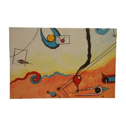 Dekorationsmalerei im Geiste von Miro, gemalt auf Leder, …