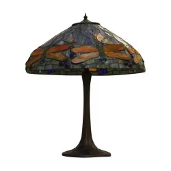 Lampe Tiffany avec abat-jour verre décor Libellule et pied en …