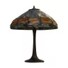 Lampe Tiffany avec abat-jour verre décor Libellule et pied en … - Moinat - Lampes de table