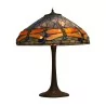 Lampe Tiffany avec abat-jour verre décor Libellule et pied en … - Moinat - Lampes de table