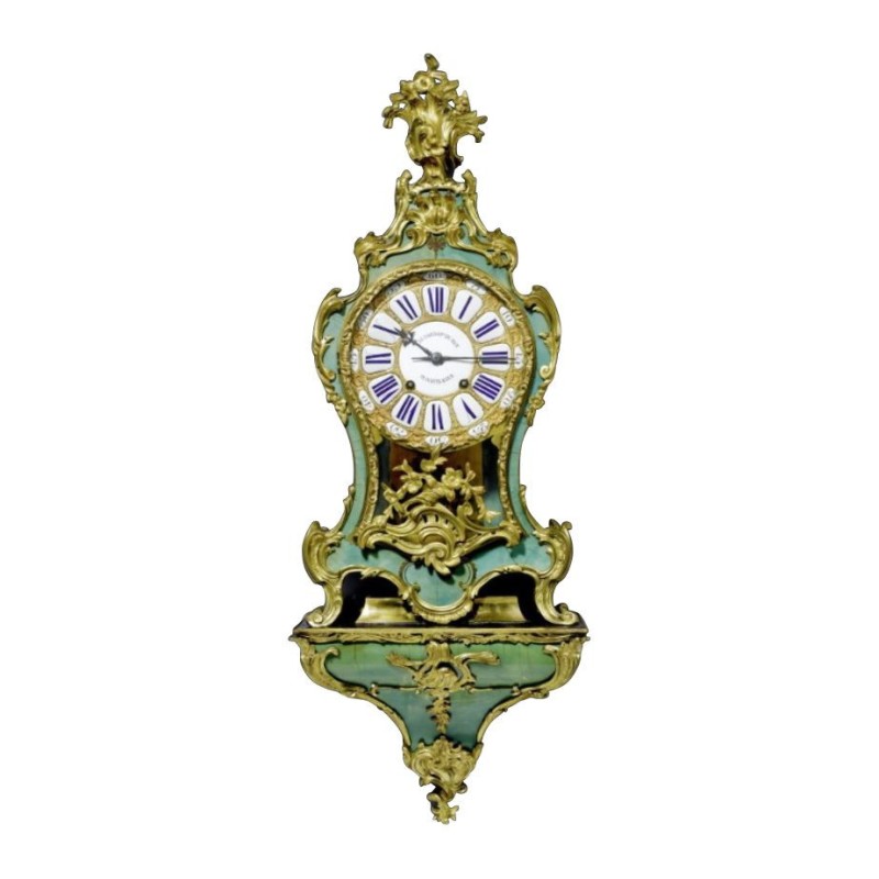 Louis XV cartel in green tortoiseshell and gilt bronze, with base. … - Moinat - Pendules murales Louis XV cartel in green tortoiseshell and gilt bronze, with base. … - Moinat - Pendules murales