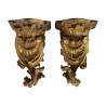 Pair of carved and gilded wooden wall consoles with decoration - Moinat - Wall decoration, Hanging consoles