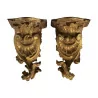 Pair of carved and gilded wooden wall brackets decorated … - Moinat - Wall decoration, Hanging consoles