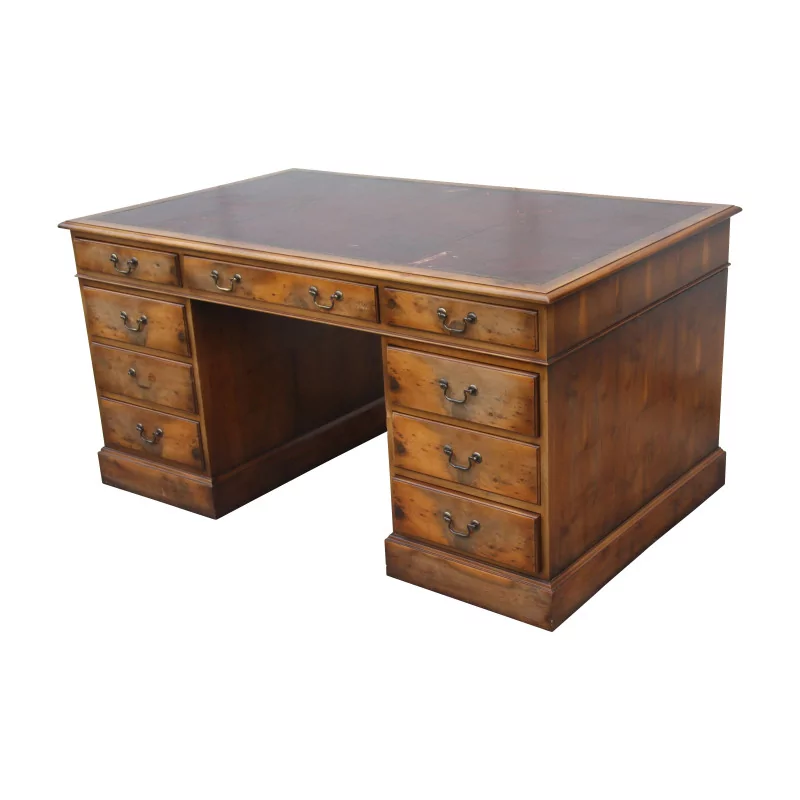 English flat desk, yew wood model, antique patina... - Moinat - Desks
