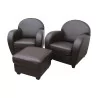 living room set including: 2 club armchairs and 1 pouf, in … - Moinat - Armchairs