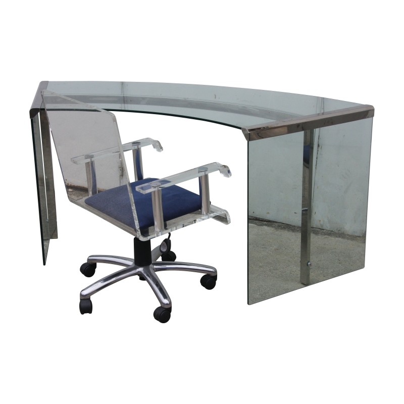 Bureau moderne en verre, forme arrondie. Italie, vers 1970 - Moinat - Bureaux plats Bureau moderne en verre, forme arrondie. Italie, vers 1970 - Moinat - Bureaux plats