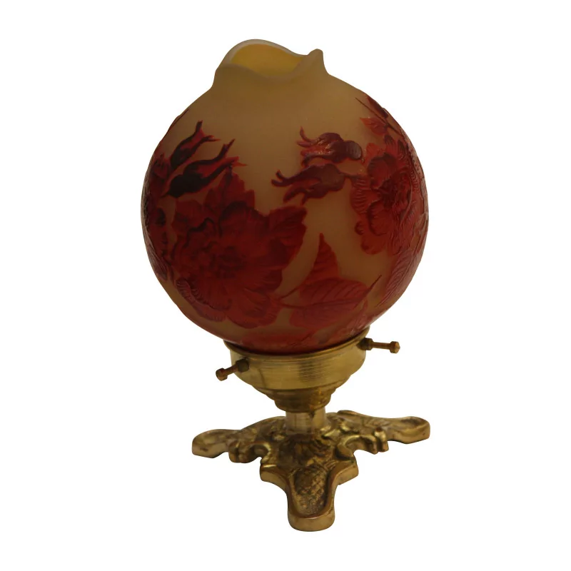 Petite lampe boule en pâte de verre, avec socle en bronze, … - Moinat - Lampes de table