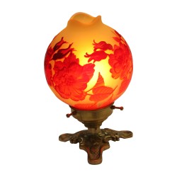 Petite lampe boule en pâte de verre, avec socle en bronze, …