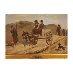 Картина, холст, масло «Альпийские охотники», подпись Эдуарда…
