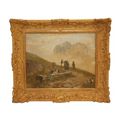 Tableau huile sur toile “Garde-frontière et femme à la …