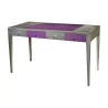张带紫色皮革台面的桌子、2 个抽屉和 1 个折叠…… - Moinat - 书桌