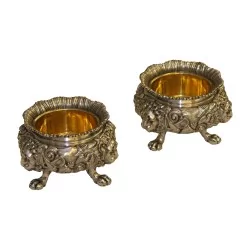 Paire de salières "Lion" en argent (640 gr) avec poinçon