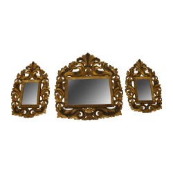 Triptyque, suite de 3 miroirs, avec cadre en bois doré,