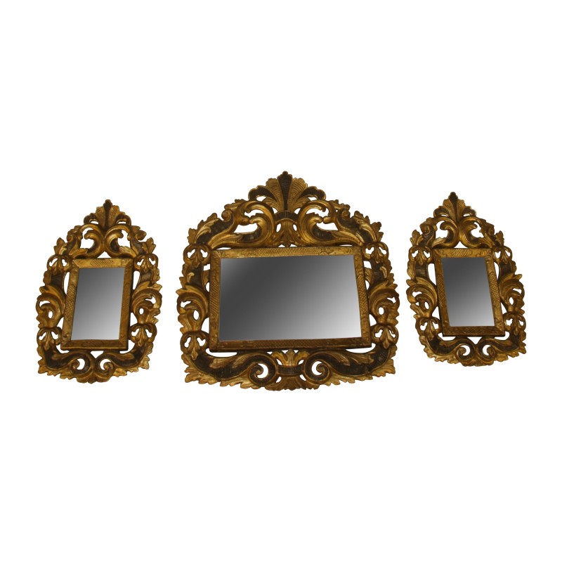 Triptyque, suite de 3 miroirs, avec cadre en bois doré, - Moinat - Glaces, Miroirs