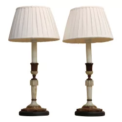 Pair of Charles X candlesticks transformed into a lamp, in wood and …