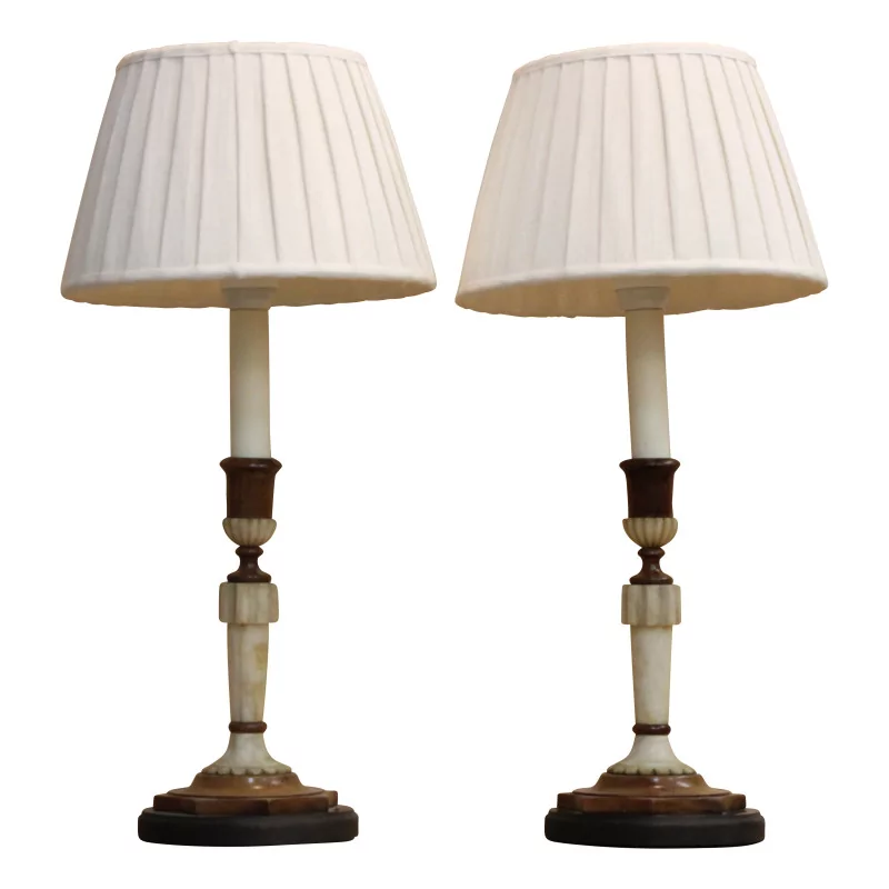 Pair of Charles X candlesticks transformed into a lamp, in wood and … - Moinat - Table lamps