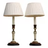 Paire de bougeoirs Charles X transformés en lampe, en bois et … - Moinat - Lampes de table