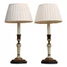 Pair of Charles X candlesticks transformed into a lamp, in wood and … - Moinat - Table lamps