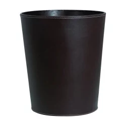Wastepaper basket in dark brown imitation leather.