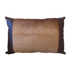 “Azuka” cushion in antelope skin and brown leather. (Skin …