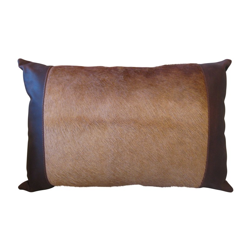 Coussin "Azuka" en peau d antilope et cuir brun. (Peau - Moinat - Coussins