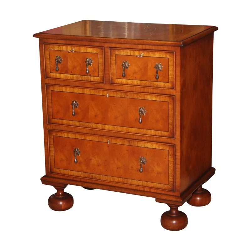 Oyster chest of drawers, in yew wood and olive wood with 4 drawers - Moinat - Chests of drawers, Commodes, Chifonnier, Chest of 7 drawers