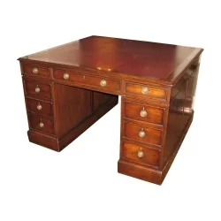 张双面桃花心木英式合作桌，安装在……